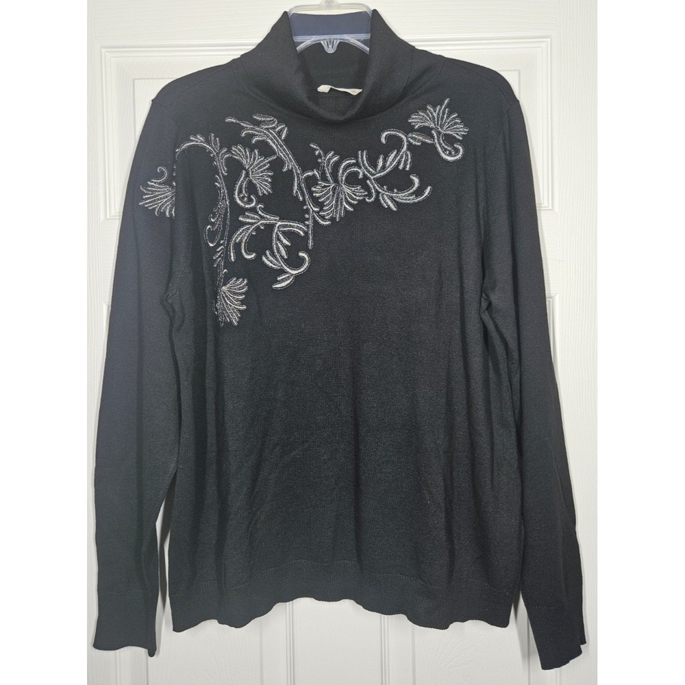 NWT Soft Surroundings Embroidered Genevieve Turtleneck Sweater L Office Chic